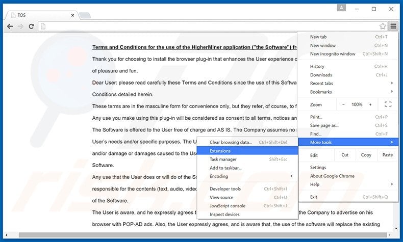 Removing WebOptimum  ads from Google Chrome step 1