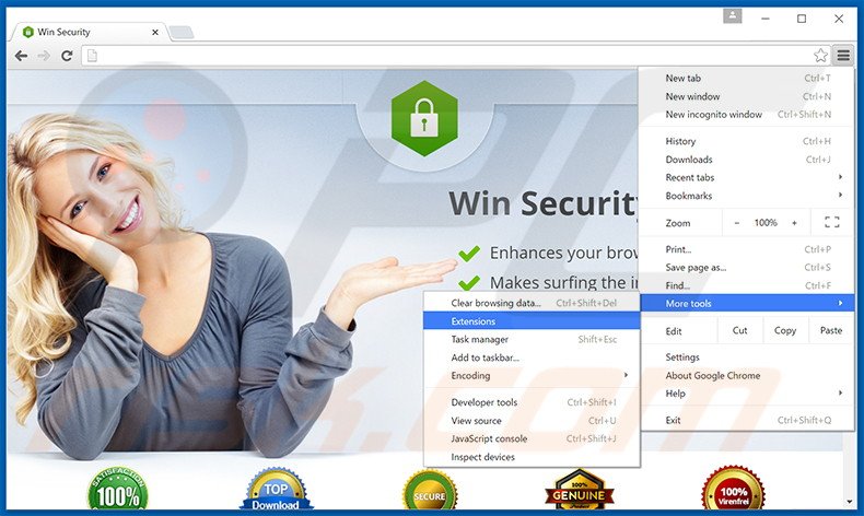 Removing Win Security  ads from Google Chrome step 1