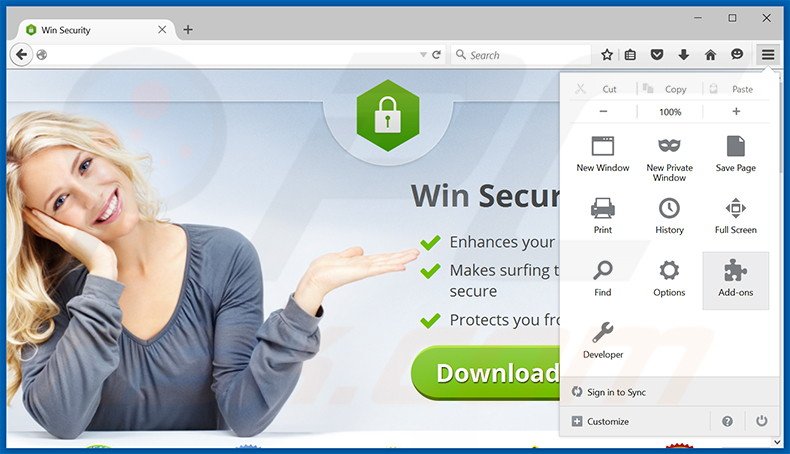 Removing Win Security ads from Mozilla Firefox step 1