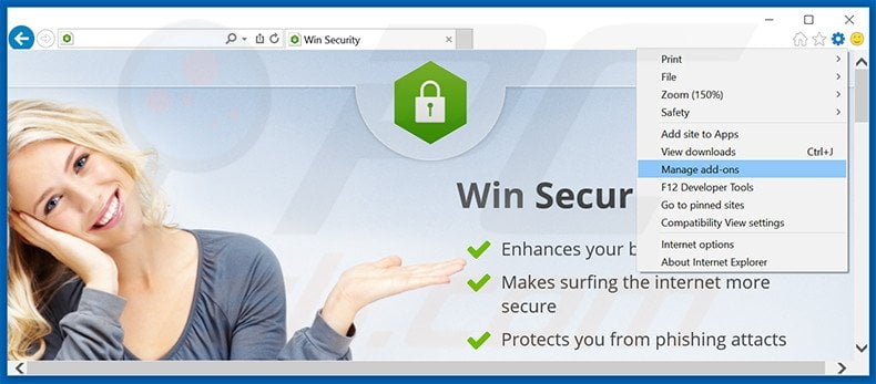 Removing Win Security ads from Internet Explorer step 1
