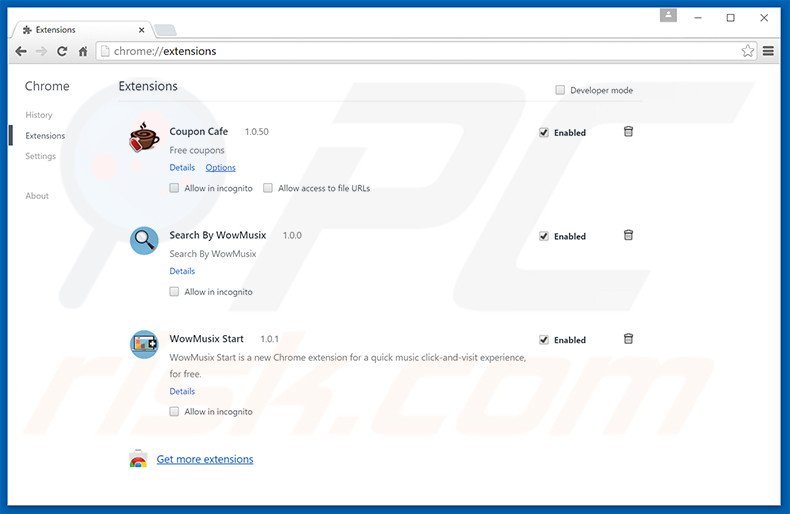 Removing search.wowmusix.com related Google Chrome extensions