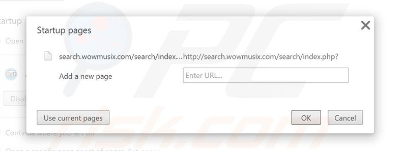 Removing search.wowmusix.com from Google Chrome homepage