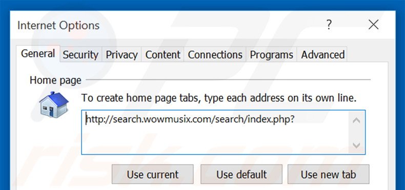 Removing search.wowmusix.com from Internet Explorer homepage