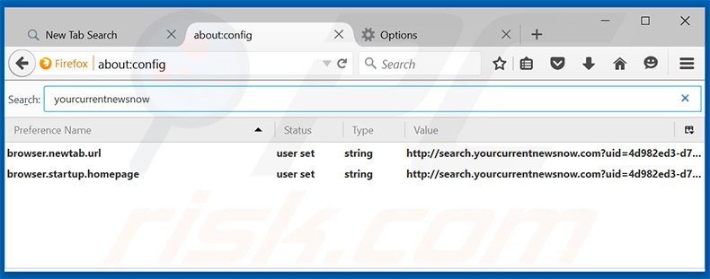 Removing search.yourcurrentnewsnow.com from Mozilla Firefox default search engine