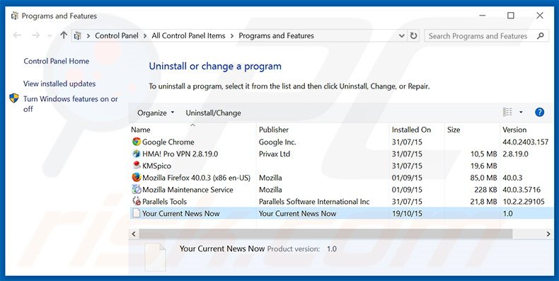 search.yourcurrentnewsnow.com browser hijacker uninstall via Control Panel