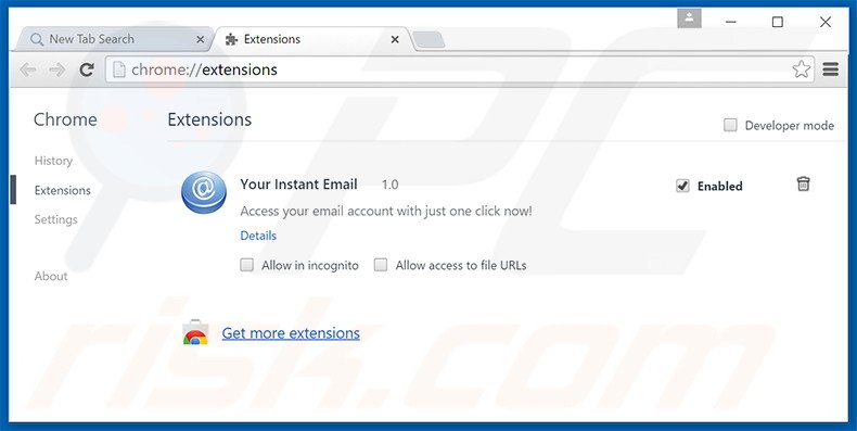 Removing search.yourinstantemail.com related Google Chrome extensions