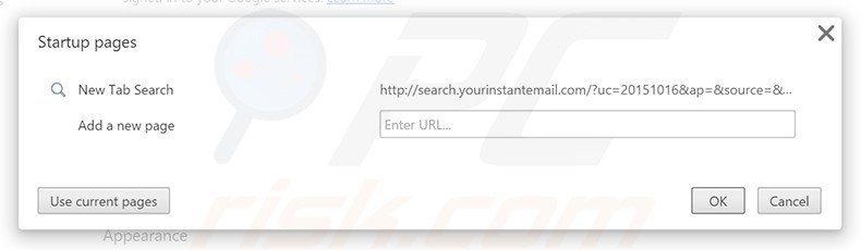 Removing search.yourinstantemail.com from Google Chrome homepage
