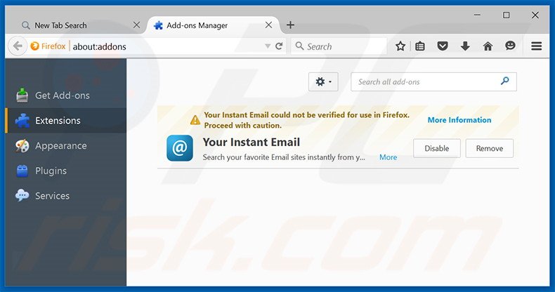 Removing search.yourinstantemail.com related Mozilla Firefox extensions