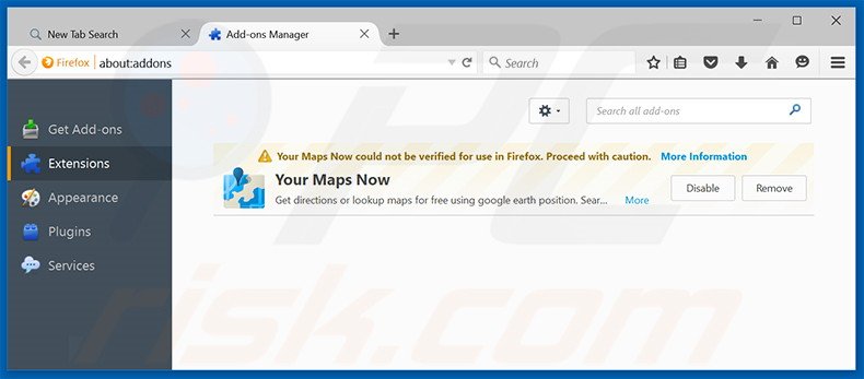 Removing search.yourmapsnow.com related Mozilla Firefox extensions