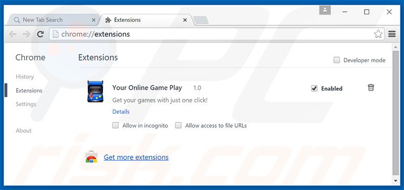 Removing search.youronlinegameplay.com related Google Chrome extensions