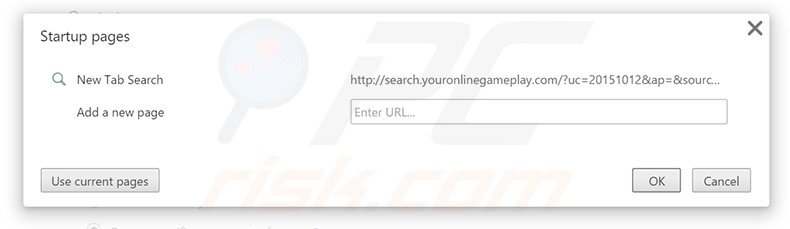 Removing search.youronlinegameplay.com from Google Chrome homepage