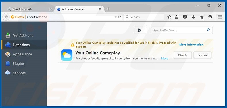 Removing search.youronlinegameplay.com related Mozilla Firefox extensions