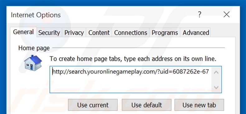 Removing search.youronlinegameplay.com from Internet Explorer homepage