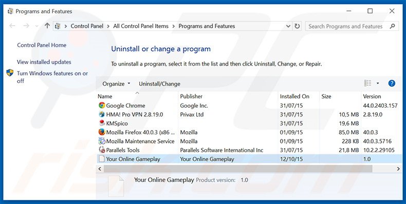 search.youronlinegameplay.com browser hijacker uninstall via Control Panel