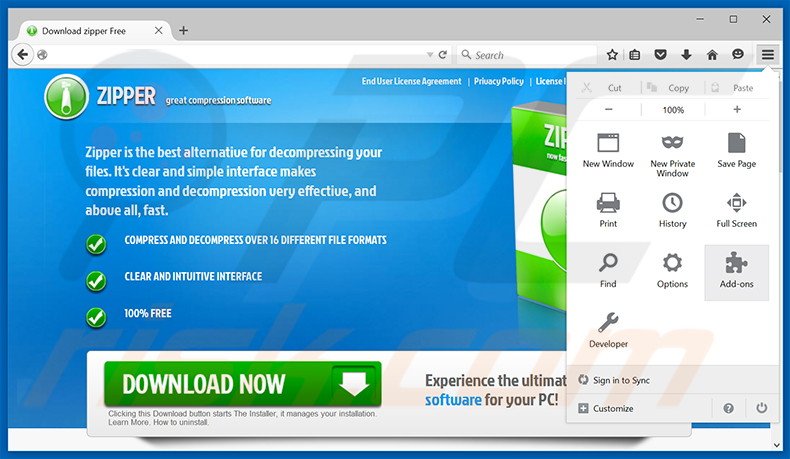Removing ZipperNew ads from Mozilla Firefox step 1