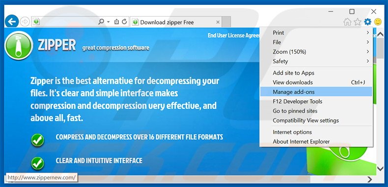 Removing ZipperNew ads from Internet Explorer step 1