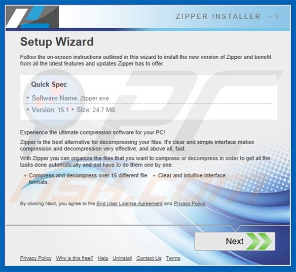 Official ZipperNew adware installation setup