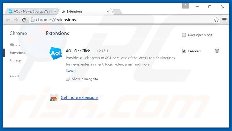 Removing search.aol.com related Google Chrome extensions