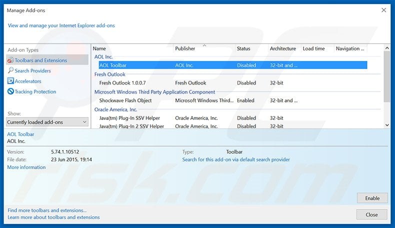 Removing search.aol.com related Internet Explorer extensions