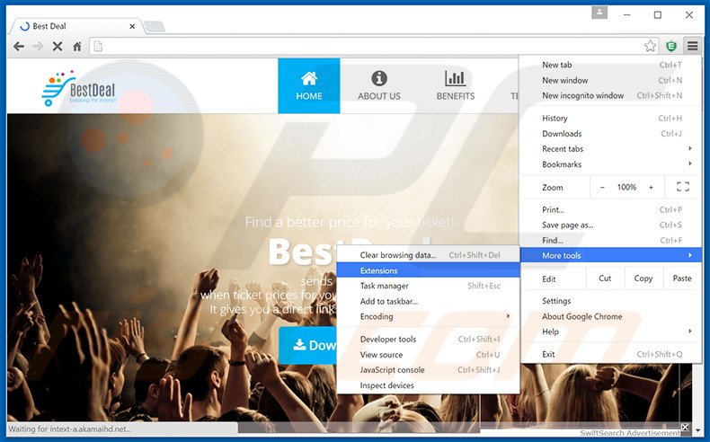 Removing BestDeal  ads from Google Chrome step 1