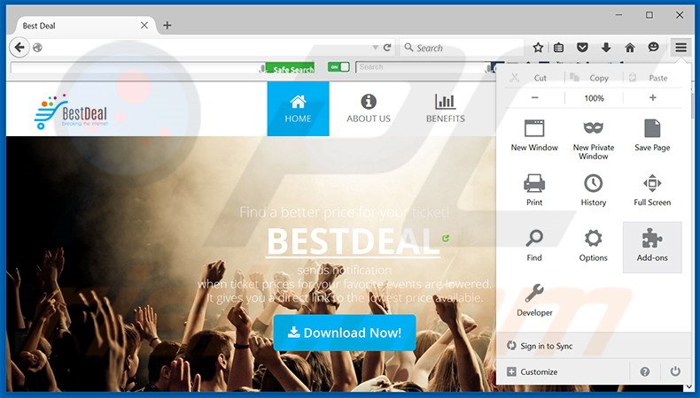 Removing BestDeal ads from Mozilla Firefox step 1