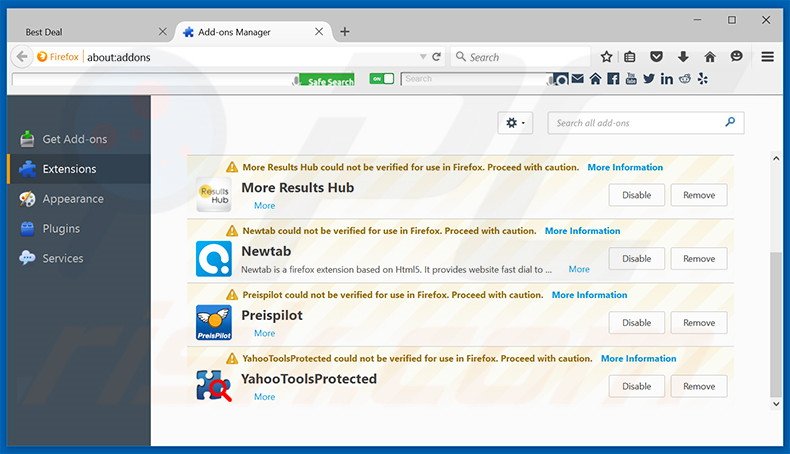Removing BestDeal ads from Mozilla Firefox step 2