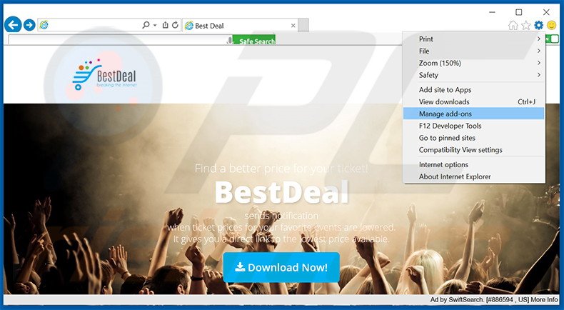 Removing BestDeal ads from Internet Explorer step 1