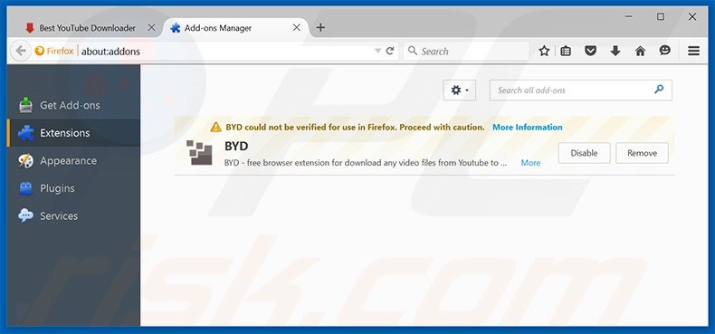 Removing Best YouTube Downloader ads from Mozilla Firefox step 2