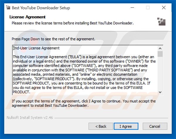 Official Best YouTube Downloader adware installation setup