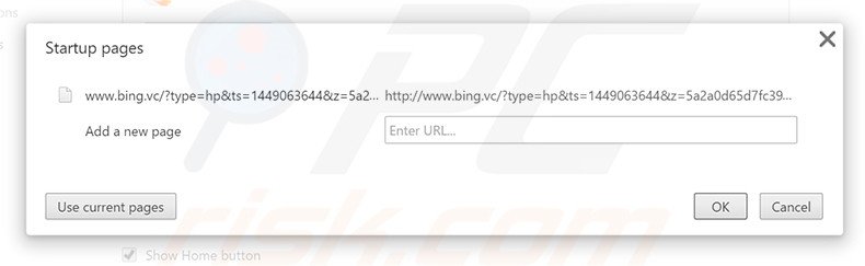 Removing bing.vc from Google Chrome homepage