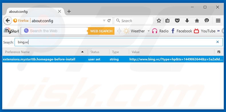 Removing bing.vc from Mozilla Firefox default search engine