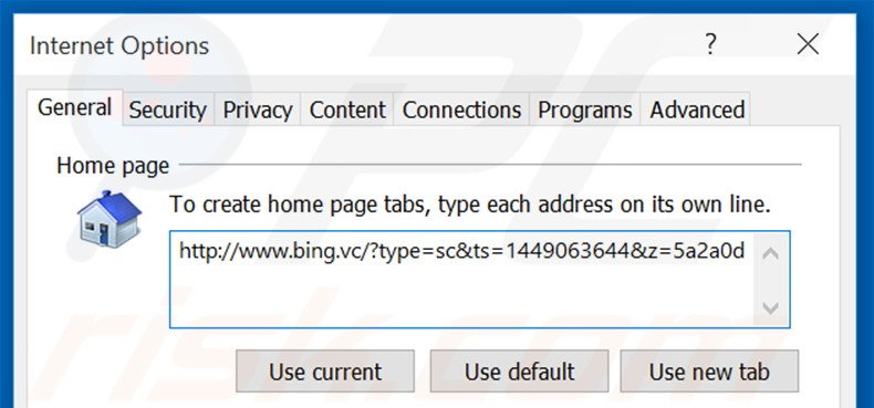 Removing bing.vc from Internet Explorer homepage