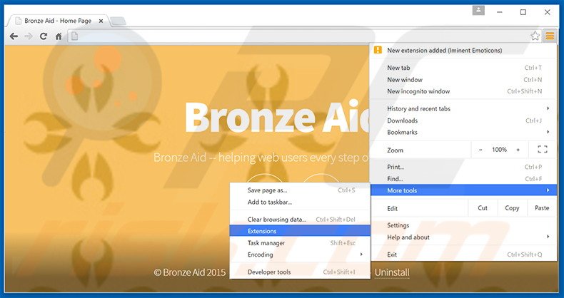 Removing Bronze Aid  ads from Google Chrome step 1
