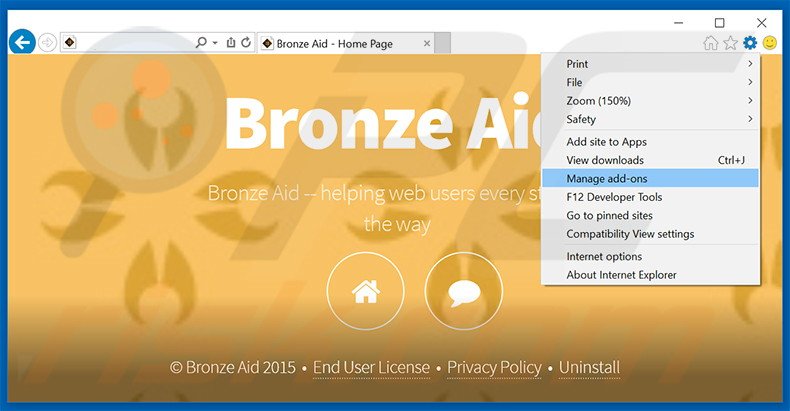 Removing Bronze Aid ads from Internet Explorer step 1
