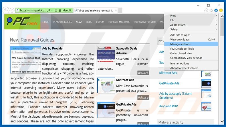 Removing Chromium ads from Internet Explorer step 1