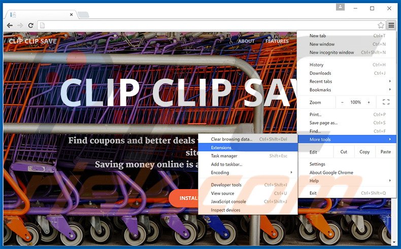 Removing Clip Clip Save  ads from Google Chrome step 1