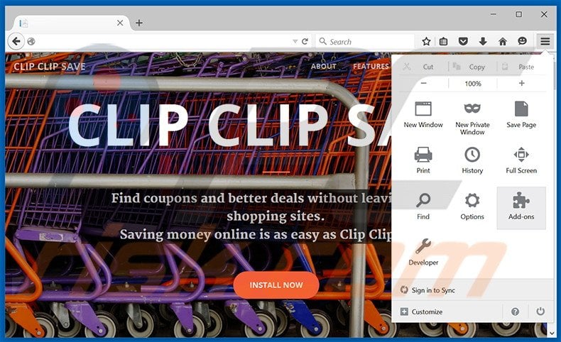 Removing Clip Clip Save ads from Mozilla Firefox step 1