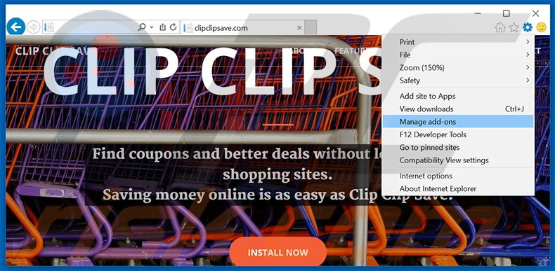 Removing Clip Clip Save ads from Internet Explorer step 1