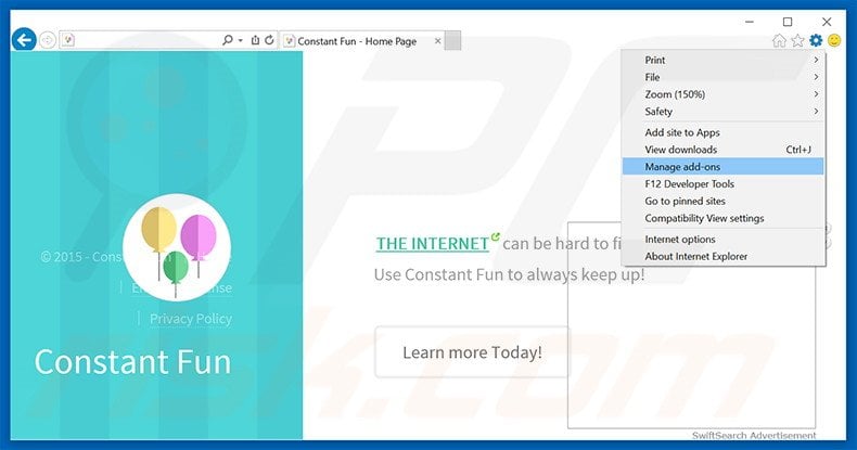 Removing Constant Fun ads from Internet Explorer step 1