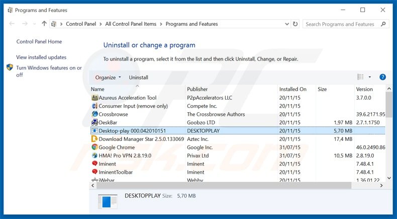desktop-play adware uninstall via Control Panel