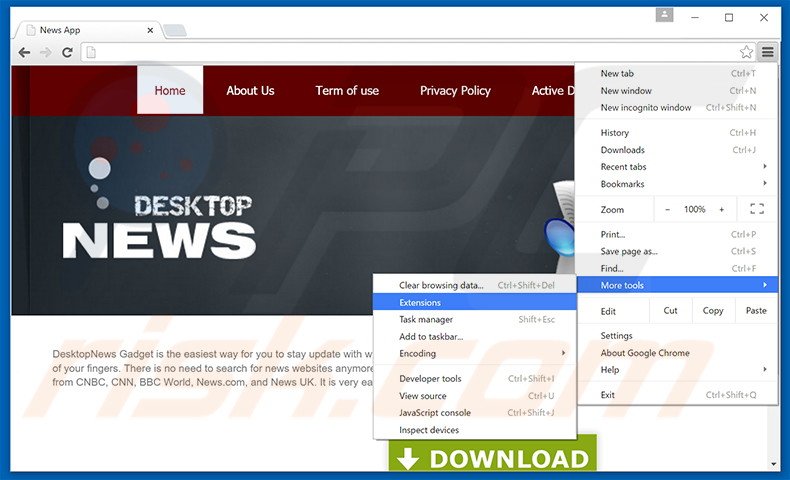 Removing DesktopNews  ads from Google Chrome step 1