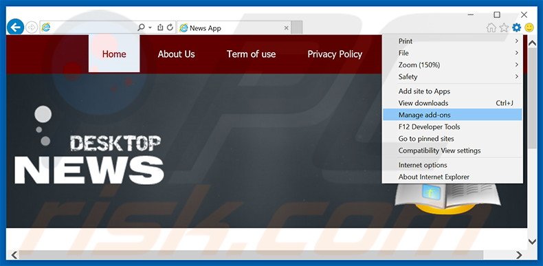 Removing DesktopNews ads from Internet Explorer step 1