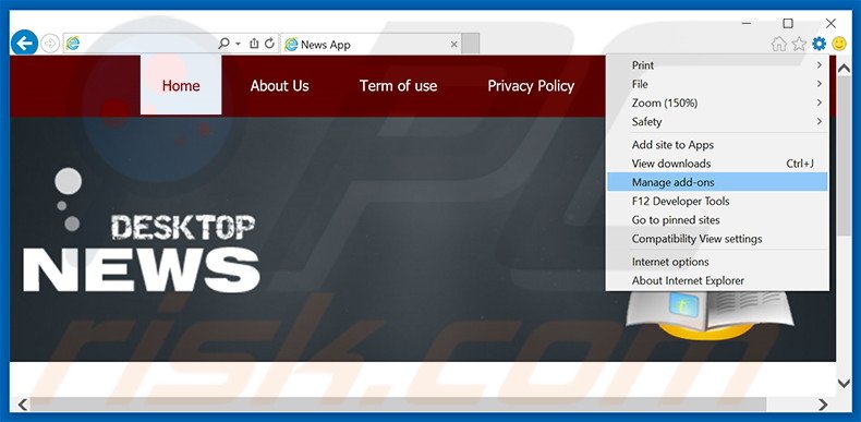 Removing DesktopNews ads from Internet Explorer step 1