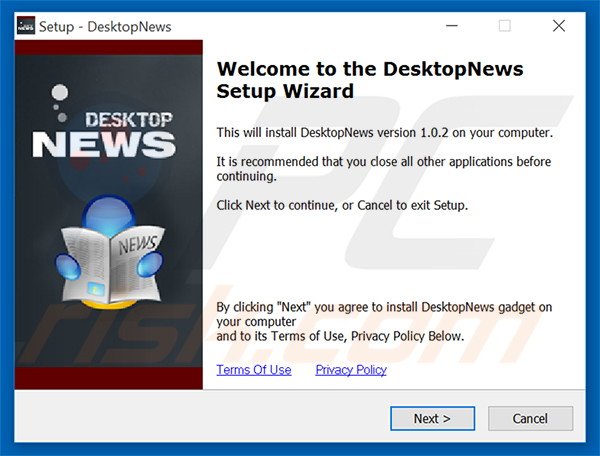 Official DesktopNews adware installation setup