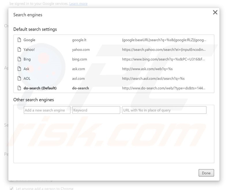 Removing do-search.com from Google Chrome default search engine