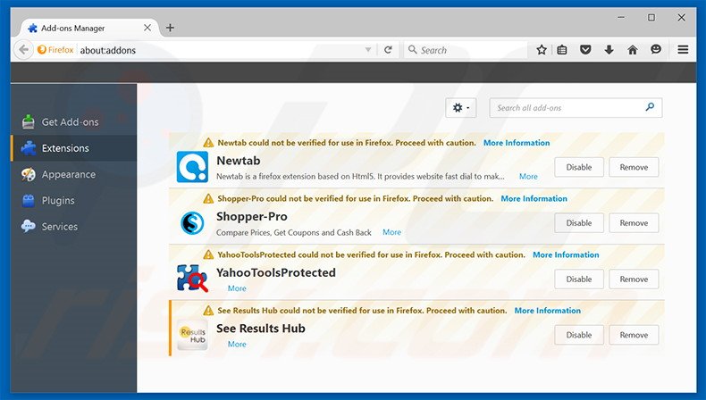 Removing do-search.com related Mozilla Firefox extensions