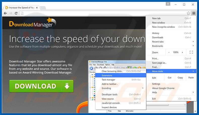Removing Download Manager Star  ads from Google Chrome step 1