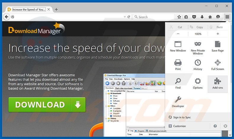 Removing Download Manager Star ads from Mozilla Firefox step 1