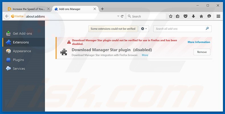 Removing Download Manager Star ads from Mozilla Firefox step 2