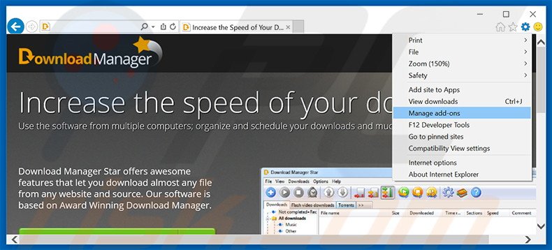 Removing Download Manager Star ads from Internet Explorer step 1